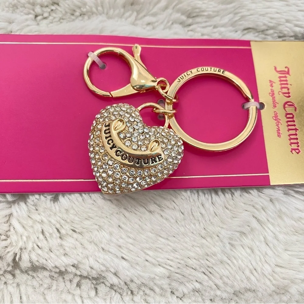 Juicy Couture Gold Pave Heart Purse Charm Keychain